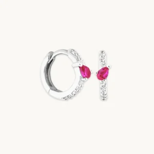Pink Sapphire Marquise Huggies in Solid White Gold