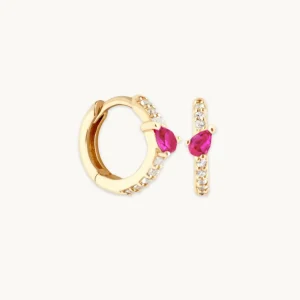 Pink Sapphire Marquise Huggies in Solid Gold