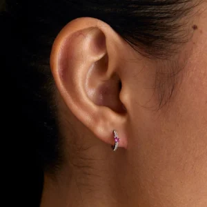 Pink Sapphire Marquise Huggies in Solid White Gold