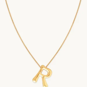R Initial Bold Pendant Necklace in Gold