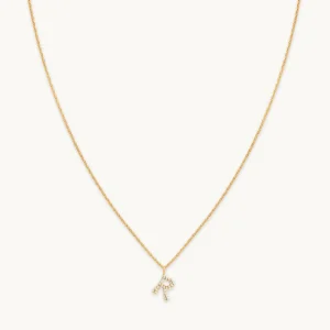 R Initial Pavé Pendant Necklace in Gold