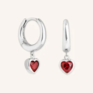 Red Heart Charm Huggies in Silver