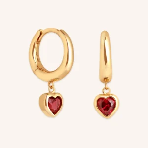 Red Heart Charm Huggies in Gold
