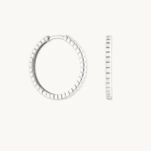 Ridged Hoops in Solid White Gold