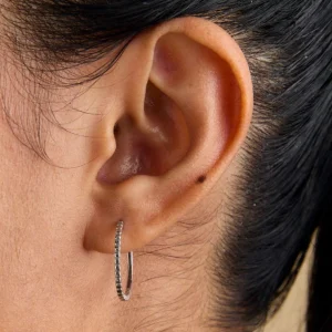Ridged Hoops in Solid White Gold