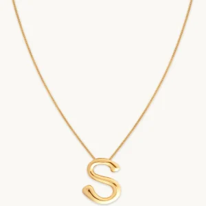 S Initial Bold Pendant Necklace in Gold