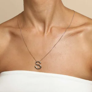 S Initial Bold Pendant Necklace in Gold