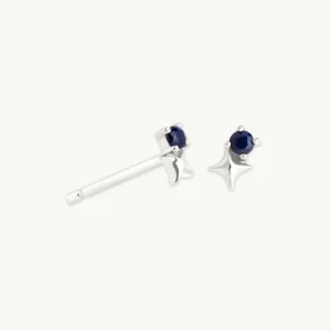 September Sapphire Birthstone Earrings in Solid White Gold
