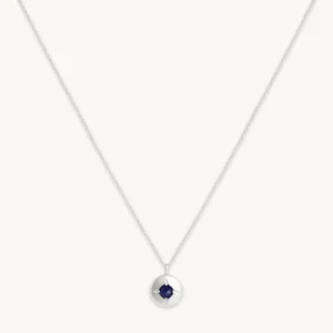 September Sapphire Birthstone Necklace in Solid White Gold