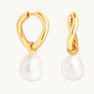 Serenity Pearl Charm Hoops in Gold