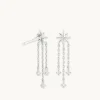 Shooting Star Chain Drop Studs in Solid White Gold