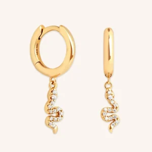 Snake Crystal Charm Huggies in Gold