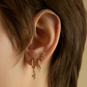 Snake Crystal Charm Huggies in Gold