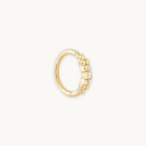 Solid Gold Beaded Crystal Piercing Hoop