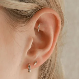 Solid Gold Beaded Crystal Piercing Hoop
