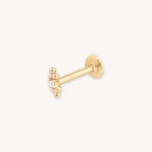 Solid Gold Crystal Beaded Piercing Stud