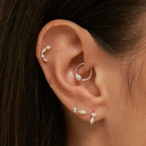 Solid Gold Crystal Curved Piercing Stud
