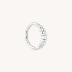 Solid White Gold Beaded Crystal Piercing Hoop