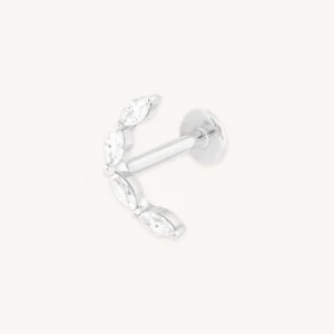 Solid White Gold Crystal Curved Piercing Stud