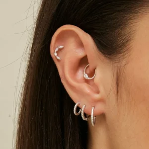 Solid White Gold Crystal Curved Piercing Stud