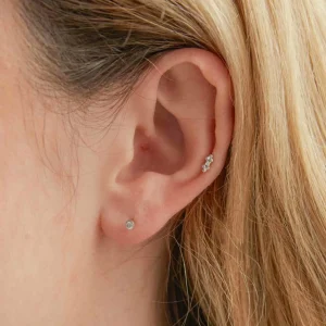 Solid White Gold Crystal Beaded Piercing Stud