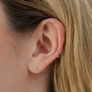 Solid White Gold Simple Piercing Hoop