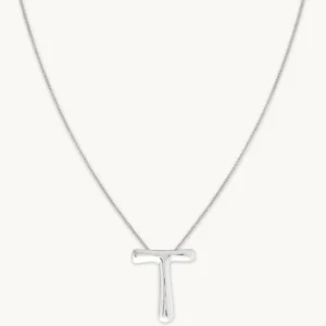 T Initial Bold Pendant Necklace in Silver