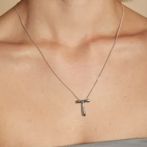 T Initial Bold Pendant Necklace in Silver