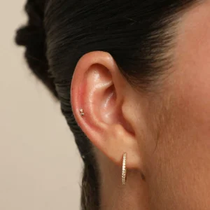 Topaz Beaded Double Piercing Stud in Solid Gold