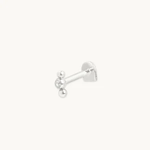 Topaz Beaded Triple Piercing Stud in Solid White Gold