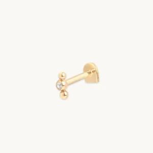 Topaz Beaded Triple Piercing Stud in Solid Gold