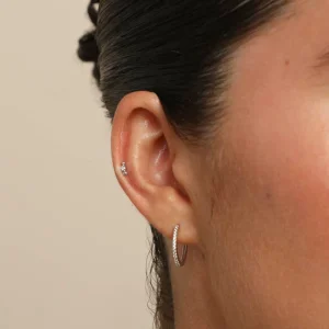 Topaz Beaded Triple Piercing Stud in Solid White Gold
