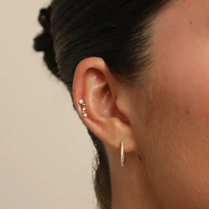 Topaz Beaded Wave Piercing Stud in Solid Gold
