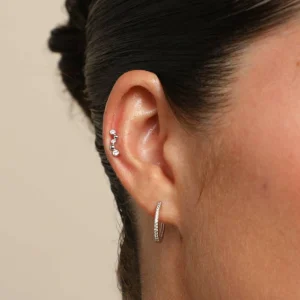 Topaz Beaded Wave Piercing Stud in Solid White Gold