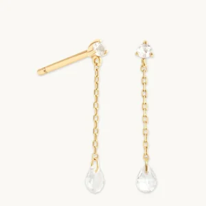 Topaz Chain Stud Earrings in Solid Gold