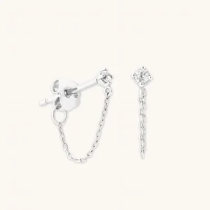 Topaz Chain Stud Earrings in Solid White Gold