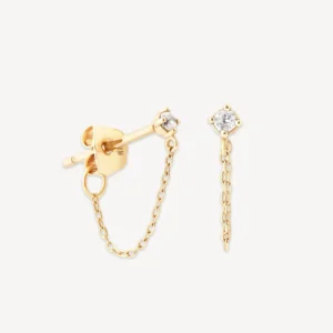Topaz Chain Stud Earrings in Solid Gold