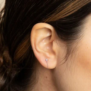 Topaz Chain Stud Earrings in Solid White Gold