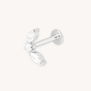 Topaz Marquise Fan Piercing Stud 6mm in Solid White Gold