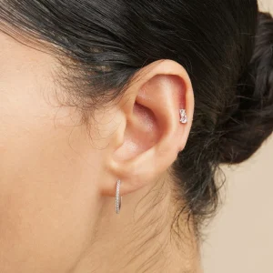 Topaz Pear Cluster Piercing Stud in Solid White Gold