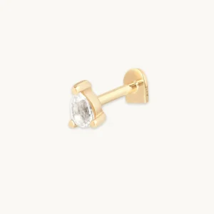 Topaz Pear Piercing Stud in Solid Gold