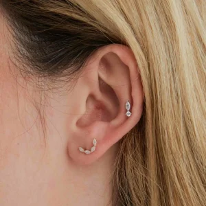 Topaz Teardrop Piercing Stud in Solid White Gold