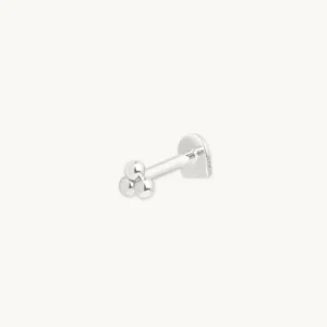 Triple Beaded Piercing Stud in Solid White Gold