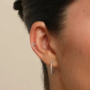 Triple Beaded Piercing Stud in Solid White Gold