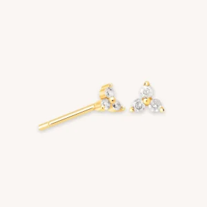 Triple Crystal Stud Earrings in Gold