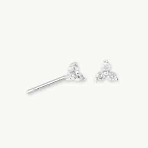 Triple Crystal Stud Earrings in Silver