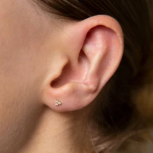 Triple Crystal Stud Earrings in Gold