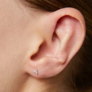 Triple Crystal Stud Earrings in Silver