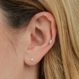 Triple Topaz Piercing Stud 6mm in Solid White Gold