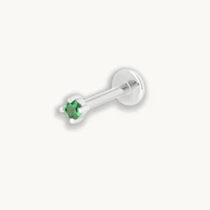 Tsavorite Claw Set Piercing Stud in Solid White Gold